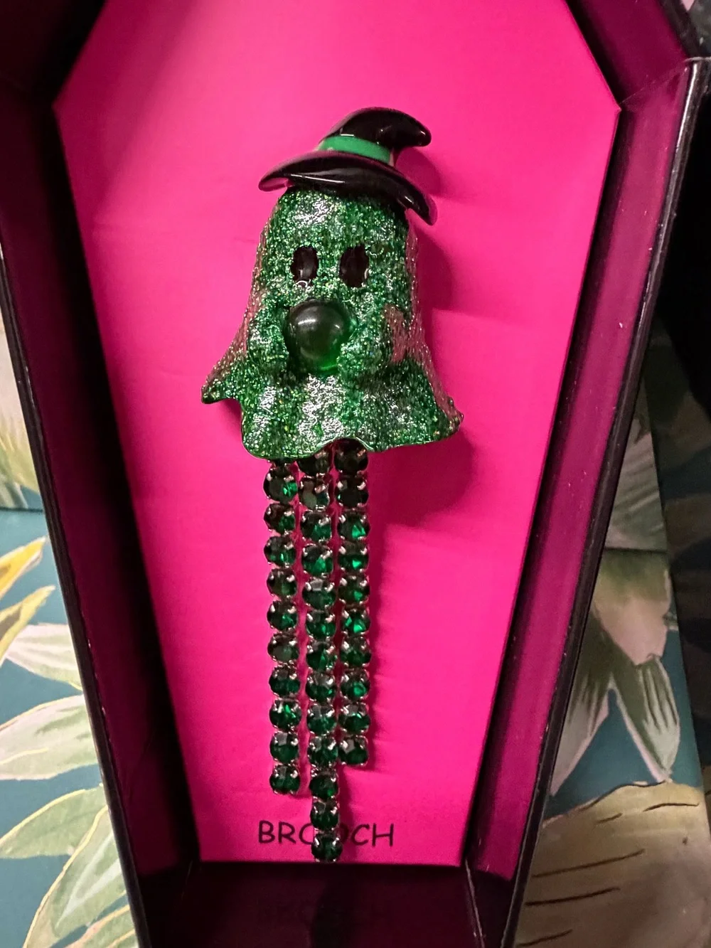Betsey Johnson Faux Stone Halloween Witch Ghost Fringe Brooch NWT